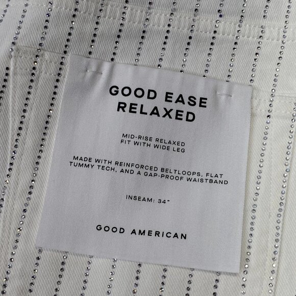Good American Women's Sparkle-Lined Good Ease Relaxed Jeans White Size 27 | NWT - Picture 3 of 10